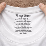 Custom Inside Neck Print T-Shirt - Personalized Best Friend Birthday Gifts For Women, Besties, Sisters, BFF  - Bestie Therapy Hits Different