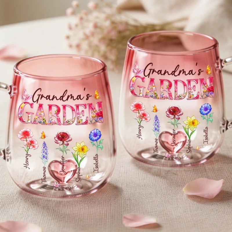 Custom Gradient Glass Mug - Personalized Birthday Gifts For Mom, Grandma - Forever In Bloom, Grandma