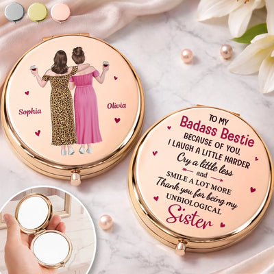 Custom Compact Mirror - Personalized Best Friend Birthday Gifts For Women, Besties, Sisters, BFF - Sisters Always By My Side