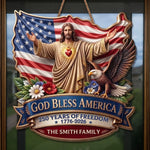 Custom Wood Sign - Personalized America 250th Anniversary Gifts For Family - God Bless America