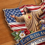Custom Wood Sign - Personalized America 250th Anniversary Gifts For Family - God Bless America