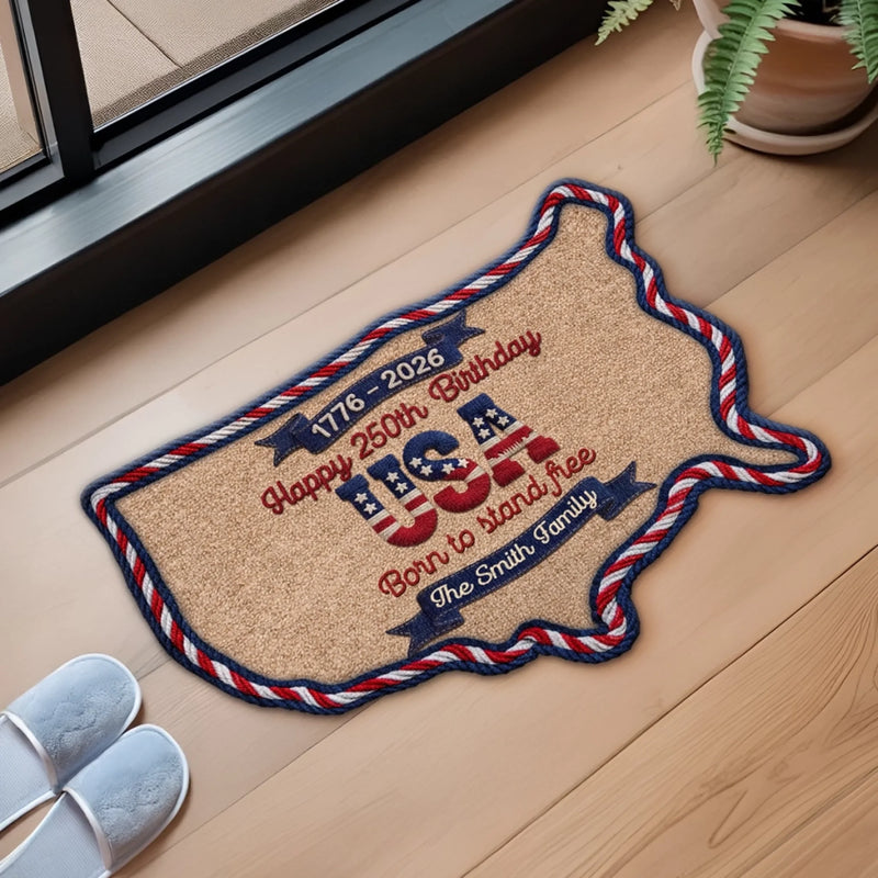 Custom Shaped Doormat - Personalized America 250th Anniversary Gifts For Mom, Dad, Brother, Sister, Kids - United By Hope And Honor