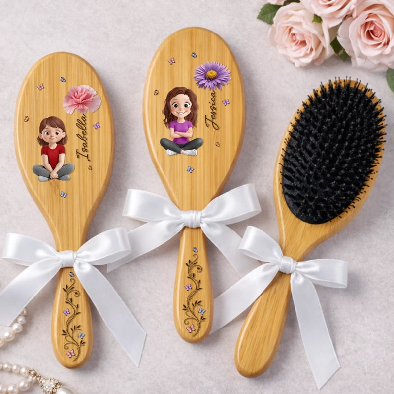Custom Birth Month Flower Hair Brush - Personalized Thank You Birthday Gifts For Her, Friends, Sisters, Daughters, Mother, Bridesmaid - Besties Make The Best Memories
