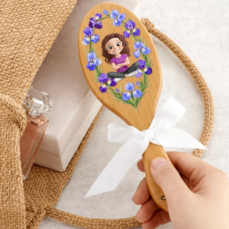 Custom Birth Month Flower Hair Brush - Personalized Thank You Birthday Gifts For Her, Friends, Sisters, Daughters, Mother, Bridesmaid - Always My Girl