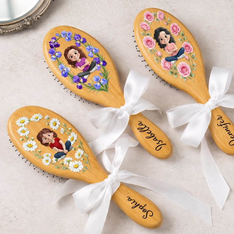 Custom Birth Month Flower Hair Brush - Personalized Thank You Birthday Gifts For Her, Friends, Sisters, Daughters, Mother, Bridesmaid - Always My Girl