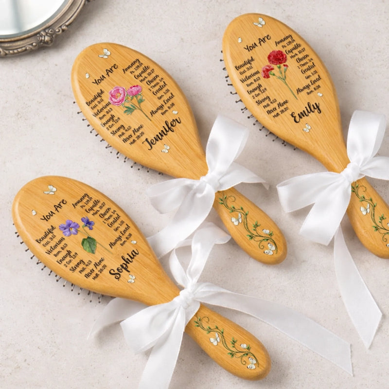 Custom Birth Month Flower Hair Brush - Personalized Thank You Graduation Birthday Gifts For Her, Friends, Sisters, Daughters, Mother, Bridesmaid - You Were Meant To Shine