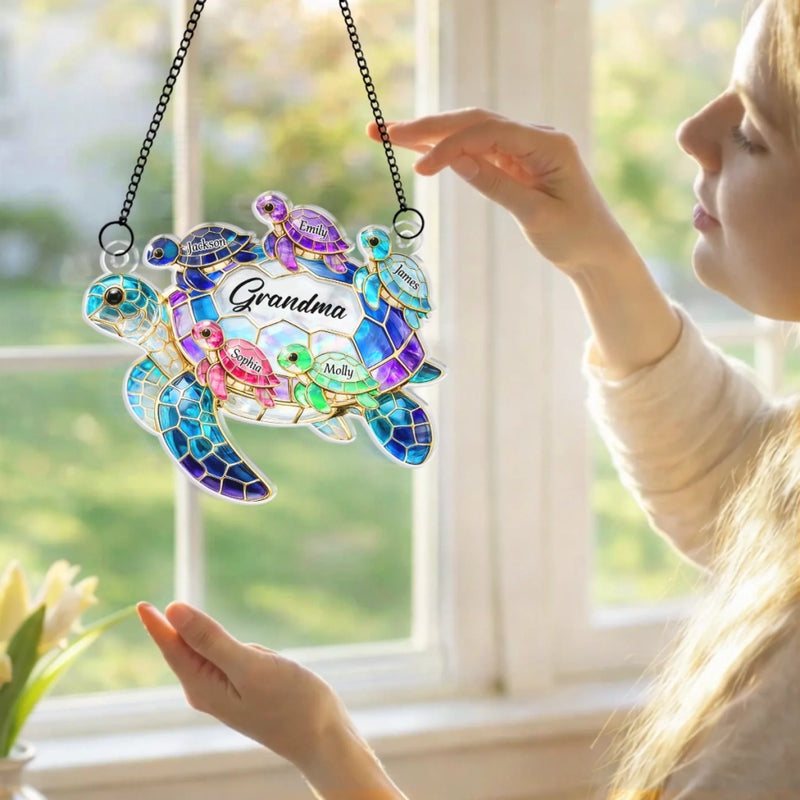 Custom Window Hanging Suncatcher Ornament - Personalized Mother's Day Birthday Gifts For Mom, Grandma - Love Shines Brighter Every Day