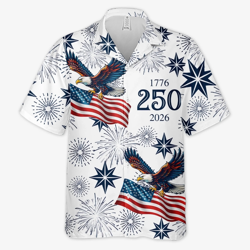 Custom Unisex Tropical Hawaiian Aloha Shirt - Personalized America 250th Anniversary Gifts For Women, Men - Celebrate Freedom In Paradise