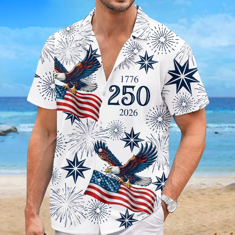 Custom Unisex Tropical Hawaiian Aloha Shirt - Personalized America 250th Anniversary Gifts For Women, Men - Celebrate Freedom In Paradise