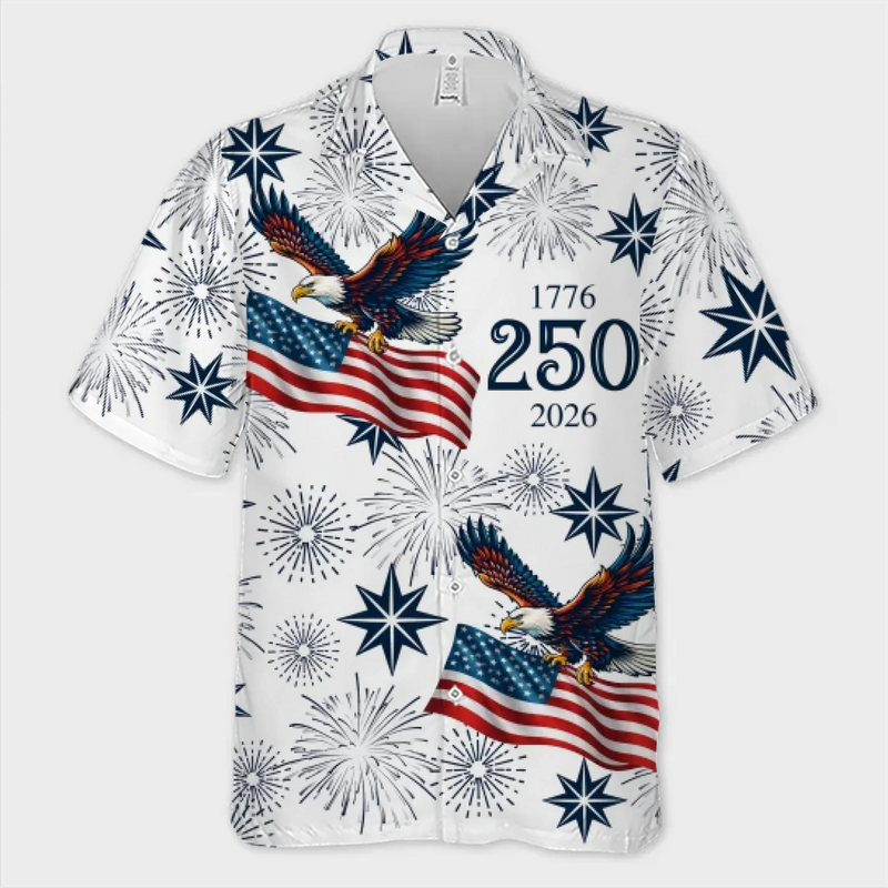 Custom Unisex Tropical Hawaiian Aloha Shirt - Personalized America 250th Anniversary Gifts For Women, Men - Celebrate Freedom In Paradise