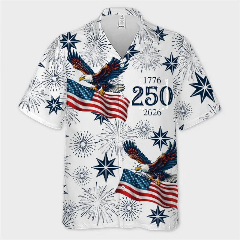 Custom Unisex Tropical Hawaiian Aloha Shirt - Personalized America 250th Anniversary Gifts For Women, Men - Celebrate Freedom In Paradise