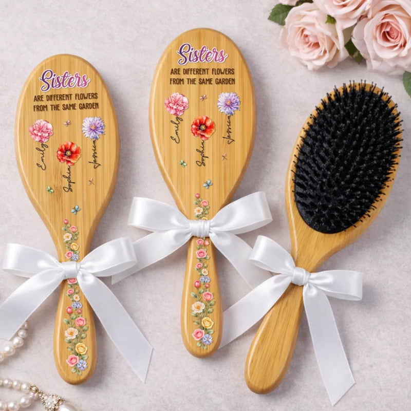 Custom Birth Month Flower Hair Brush - Personalized Best Friend Birthday Gifts For Women, Besties, Sisters, BFF - Best Friends Through Everything