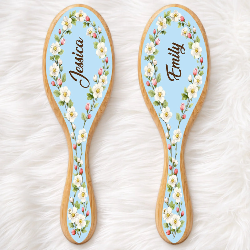 Custom Birth Month Flower Hair Brush - Personalized Thank You Graduation Birthday Gifts For Her, Friends, Sisters, Daughters, Mother, Bridesmaid - Besties Make Life Brighter