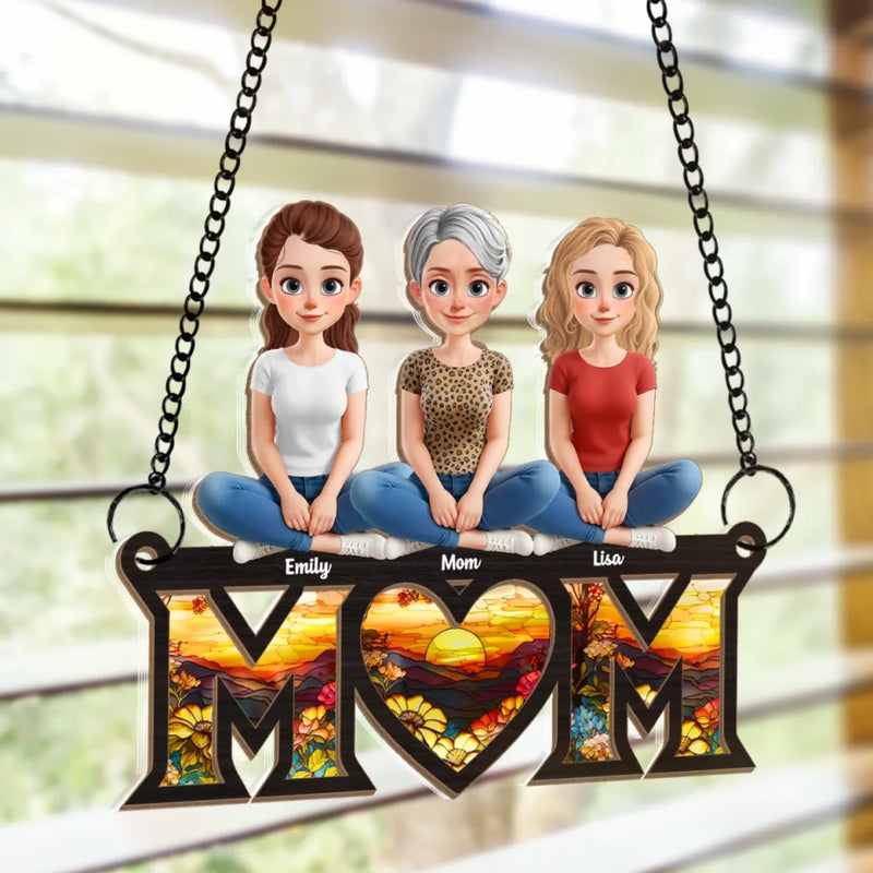 Connected By Love, Guided By Mom - Family Personalized Window Hanging Suncatcher Ornament - Mother's Day, Gift For Mom, Grandma