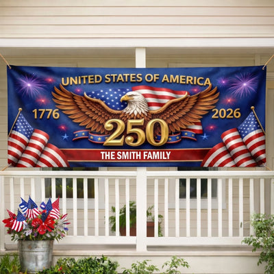 Custom Polyester Outdoor Banner - Personalized America 250th Anniversary Gifts For Mom, Dad, Brother, Sister, Kids - Freedom Carries Us Forward