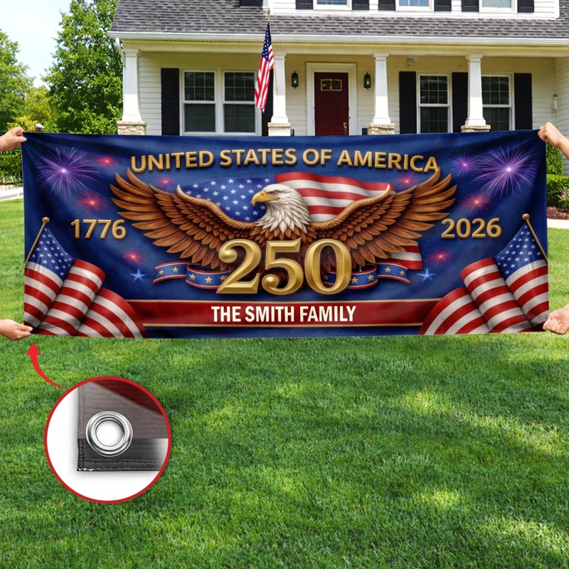 Custom Polyester Outdoor Banner - Personalized America 250th Anniversary Gifts For Mom, Dad, Brother, Sister, Kids - Freedom Carries Us Forward