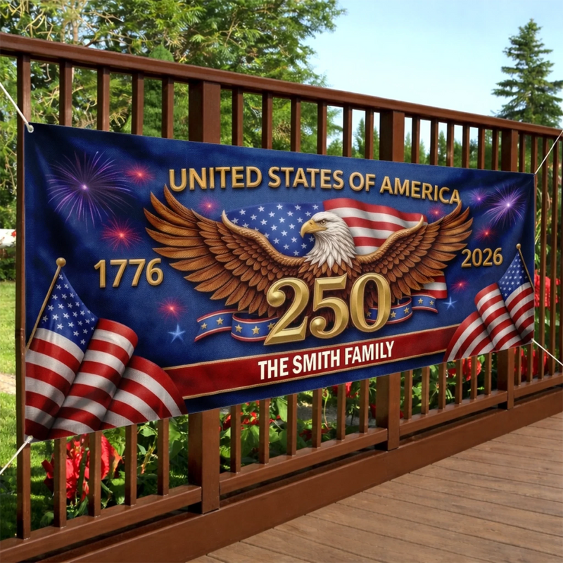 Custom Polyester Outdoor Banner - Personalized America 250th Anniversary Gifts For Mom, Dad, Brother, Sister, Kids - Freedom Carries Us Forward