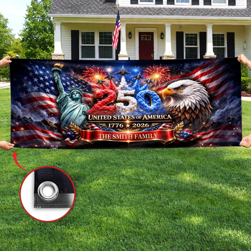 Custom Polyester Outdoor Banner - Personalized America 250th Anniversary Gifts For Family - Strong As One