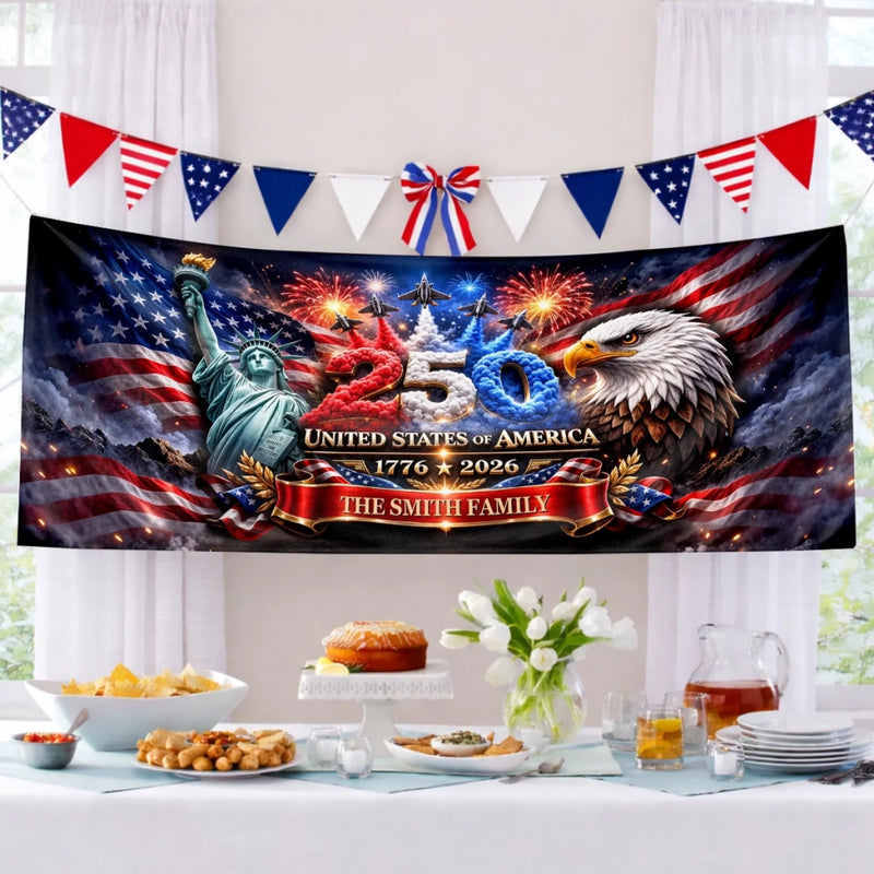 Custom Polyester Outdoor Banner - Personalized America 250th Anniversary Gifts For Family - Strong As One
