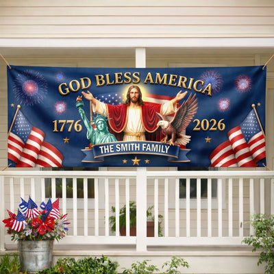 Custom Polyester Outdoor Banner - Personalized America 250th Anniversary Gifts For Mom, Dad, Brother, Sister, Kids - Legacy Lives On Strong
