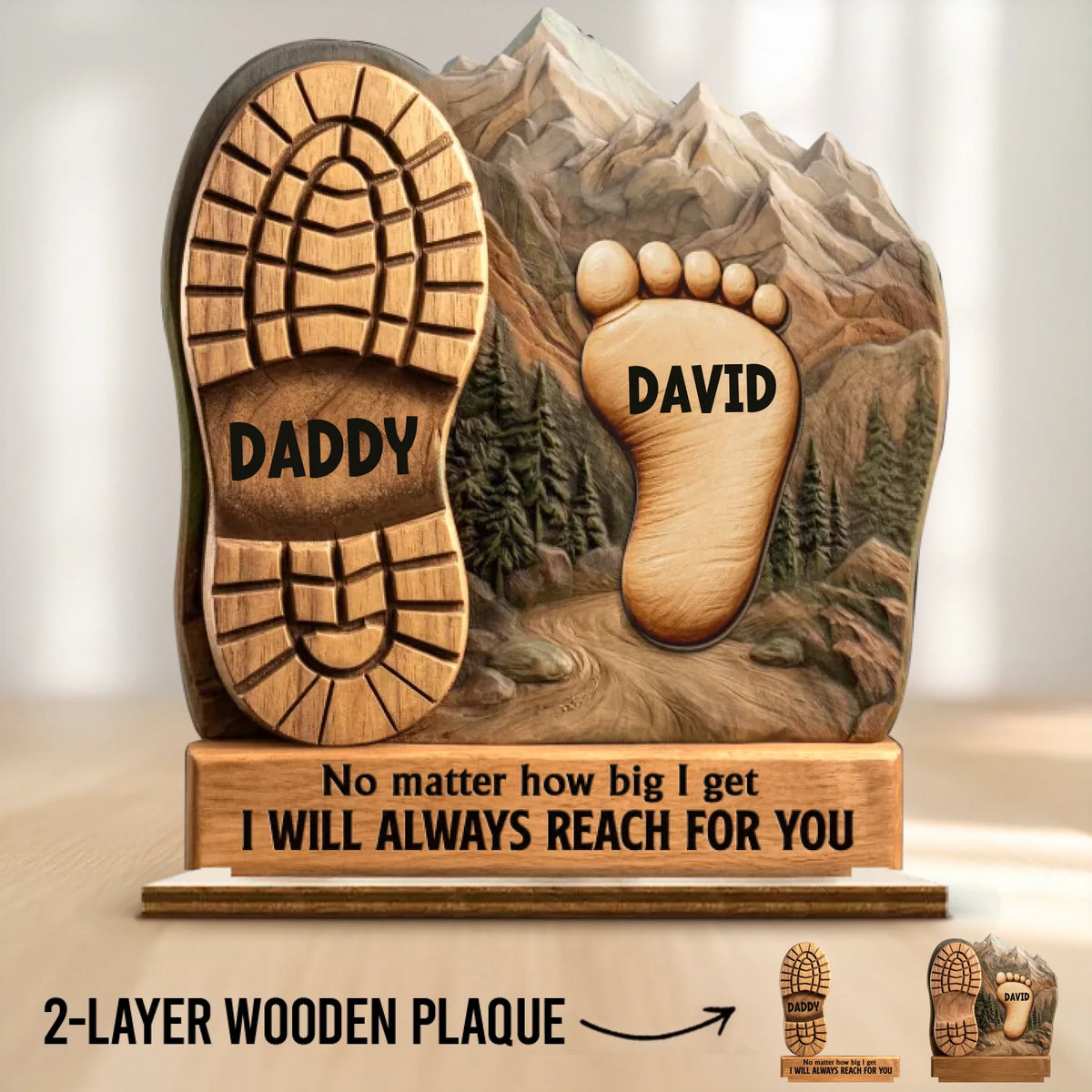 Custom 2-Layered Wooden Plaque - Personalized Father's Day Birthday Gifts For Dad, Grandpa - Forever Grateful For You