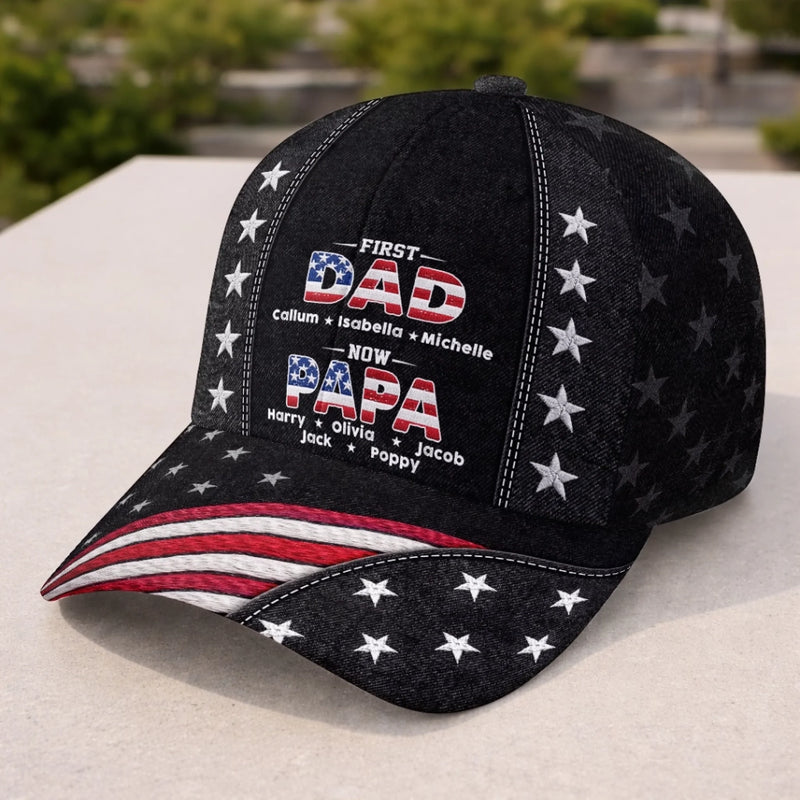 Custom Hat, All Over Print Classic Cap - Personalized America 250th Anniversary Father's Day Birthday Gifts For Dad, Grandpa - Promoted To Grandpa With Love