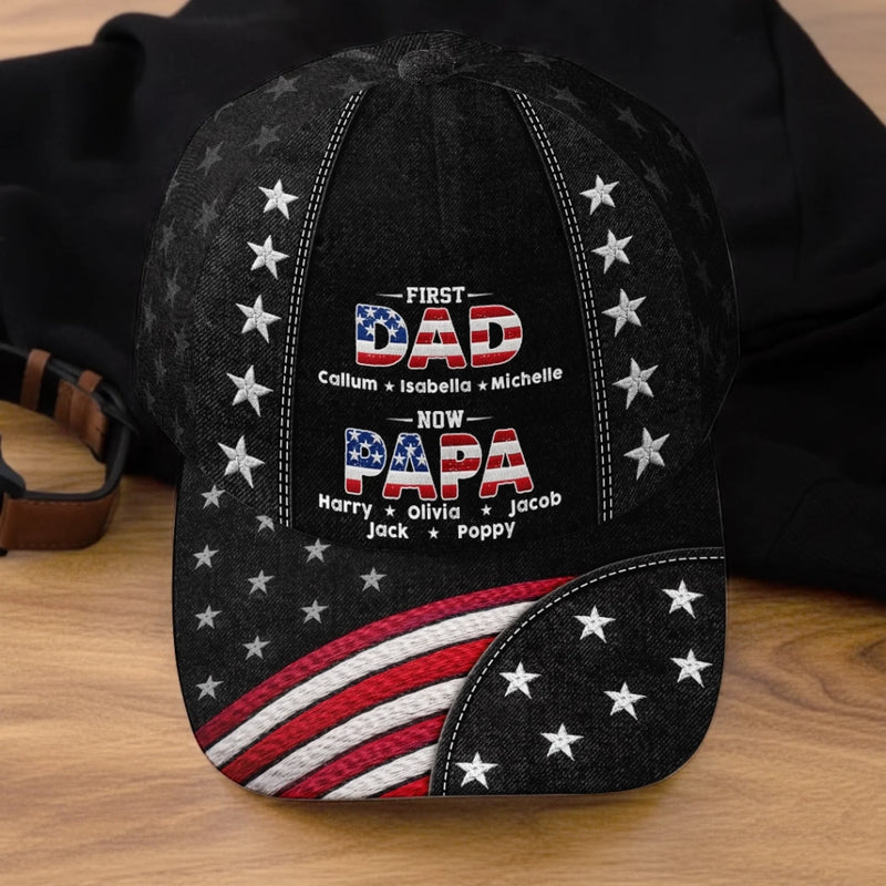 Custom Hat, All Over Print Classic Cap - Personalized America 250th Anniversary Father's Day Birthday Gifts For Dad, Grandpa - Promoted To Grandpa With Love