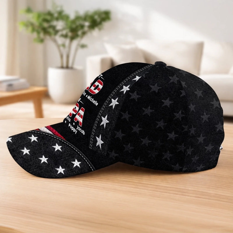 Custom Hat, All Over Print Classic Cap - Personalized America 250th Anniversary Father's Day Birthday Gifts For Dad, Grandpa - Promoted To Grandpa With Love