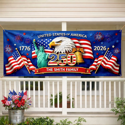 Custom Polyester Outdoor Banner - Personalized America 250th Anniversary Gifts For Mom, Dad, Brother, Sister, Kids - Together In Freedom