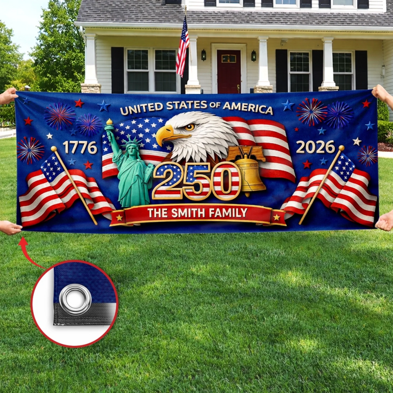 Custom Polyester Outdoor Banner - Personalized America 250th Anniversary Gifts For Mom, Dad, Brother, Sister, Kids - Together In Freedom
