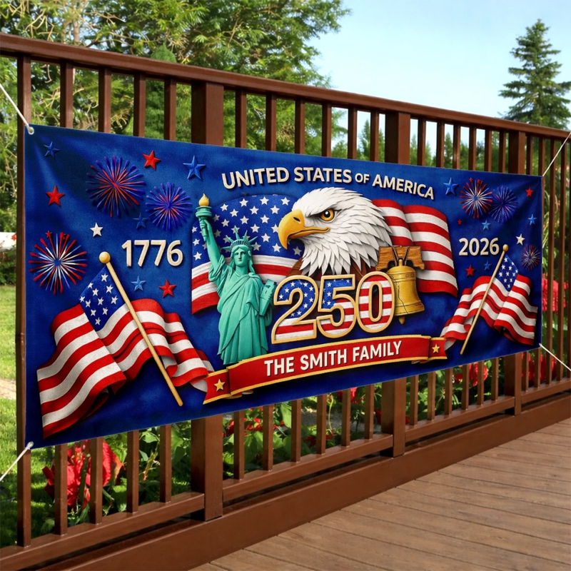 Custom Polyester Outdoor Banner - Personalized America 250th Anniversary Gifts For Mom, Dad, Brother, Sister, Kids - Together In Freedom