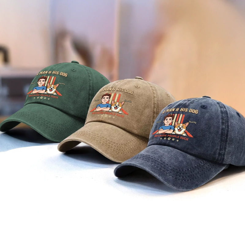 Custom Vintage Washed Denim Baseball Cap - Personalized Birthday Gifts For Dog Lovers, Dog Dad And Mom - Easily Distracted By Dogs