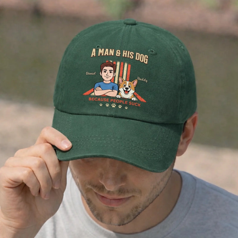 Custom Vintage Washed Denim Baseball Cap - Personalized Birthday Gifts For Dog Lovers, Dog Dad And Mom - Easily Distracted By Dogs