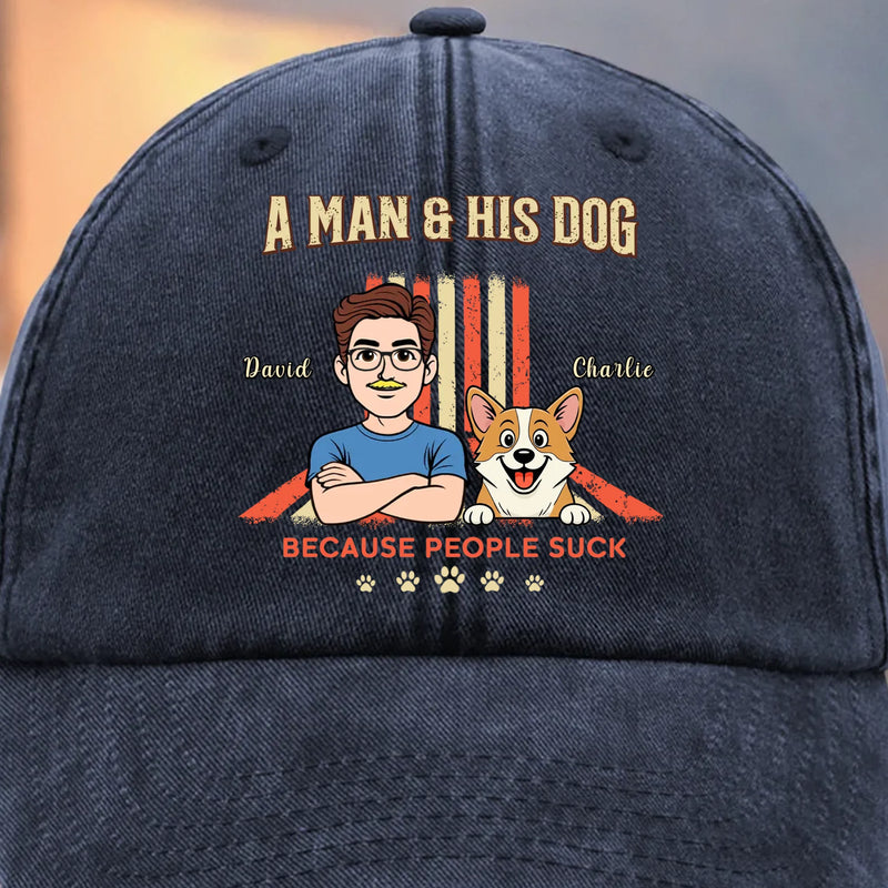 Custom Vintage Washed Denim Baseball Cap - Personalized Birthday Gifts For Dog Lovers, Dog Dad And Mom - Easily Distracted By Dogs