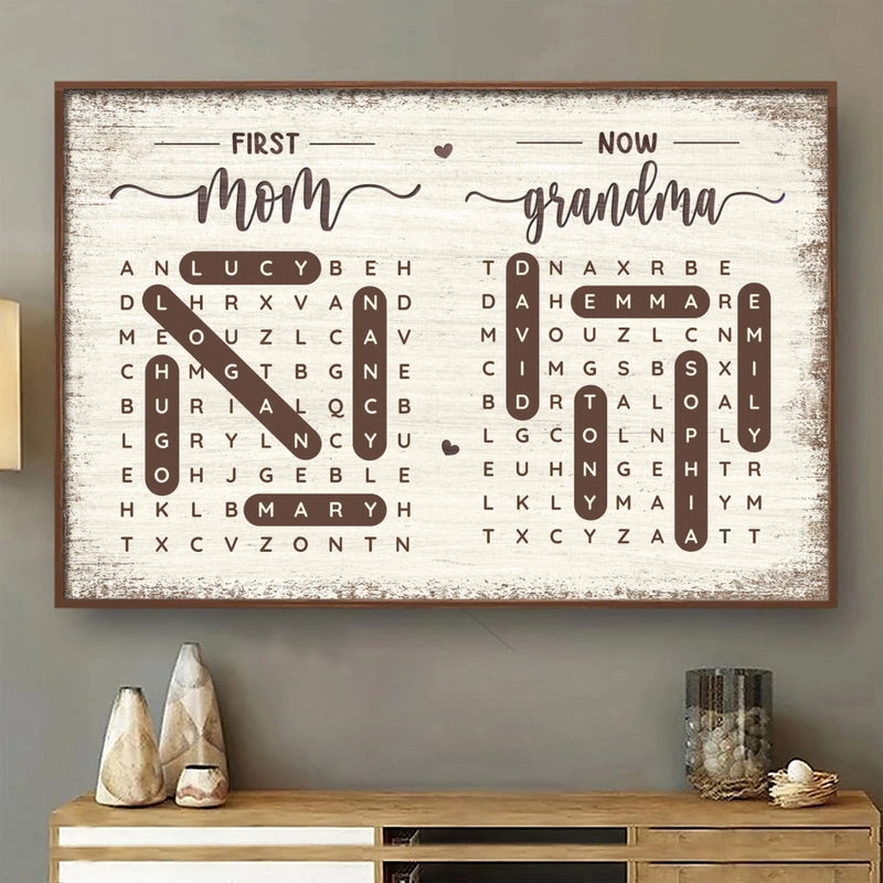 Custom Word Search Puzzle Horizontal Poster, Canvas - Personalized Mother's Day Birthday Gifts For Mom, Grandma - Her Next Best Title Is Grandma