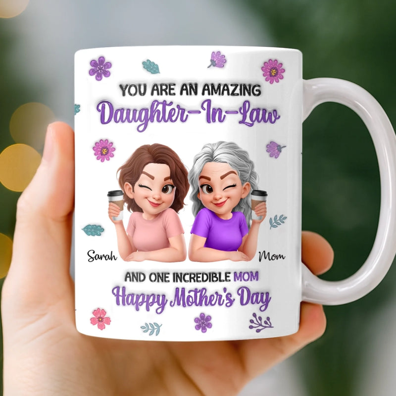 Custom 3D Inflated Effect Printed Mug - Personalized Mother's Day Birthday Gifts For Daughter-In-Law - Our Family Is Better With You