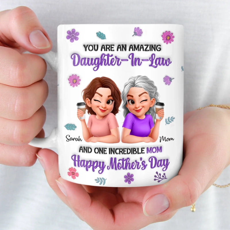 Custom 3D Inflated Effect Printed Mug - Personalized Mother's Day Birthday Gifts For Daughter-In-Law - Our Family Is Better With You