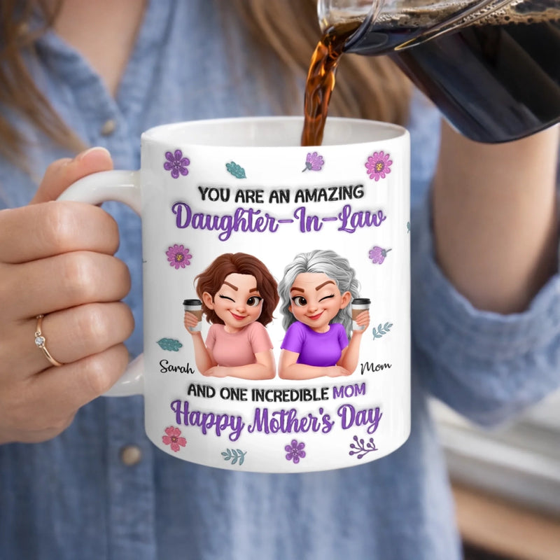 Custom 3D Inflated Effect Printed Mug - Personalized Mother's Day Birthday Gifts For Daughter-In-Law - Our Family Is Better With You