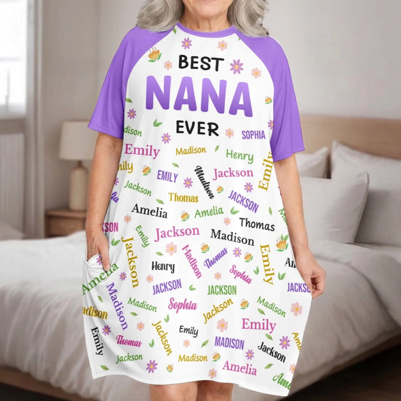 Custom Women's Sleep Tee - Personalized Mother's Day Birthday Gifts For Mom, Grandma - Best Nana Ever, Always