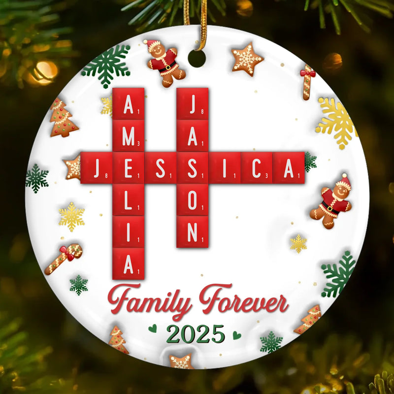 Custom Scrabble Ceramic Ornament - Personalized Christmas Birthday Gifts For Mom, Dad, Brother, Sister, Kids - Home Is Built On Love