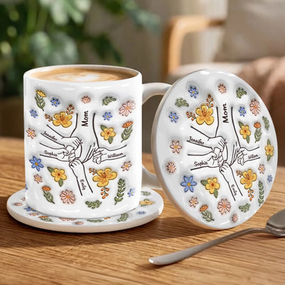 Custom 3D Inflated Effect Printed Mug And Coaster Set - Personalized Mother's Day Birthday Gifts For Mom, Grandma - Mom Holds Us Together