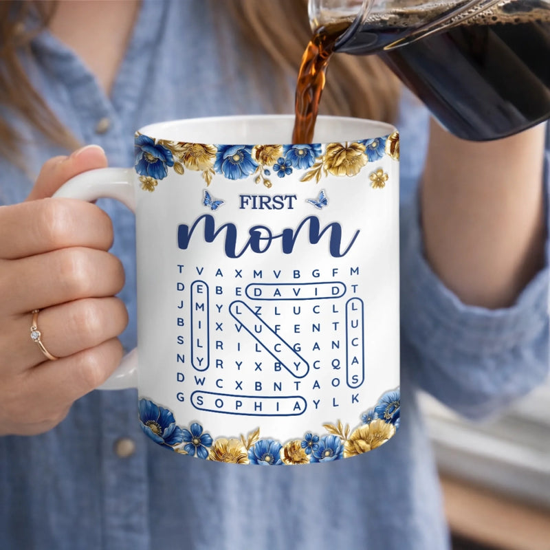 Custom Word Search Puzzle Mug - Personalized Mother's Day Birthday Gifts For Mom, Grandma - Where Her Love Lives On