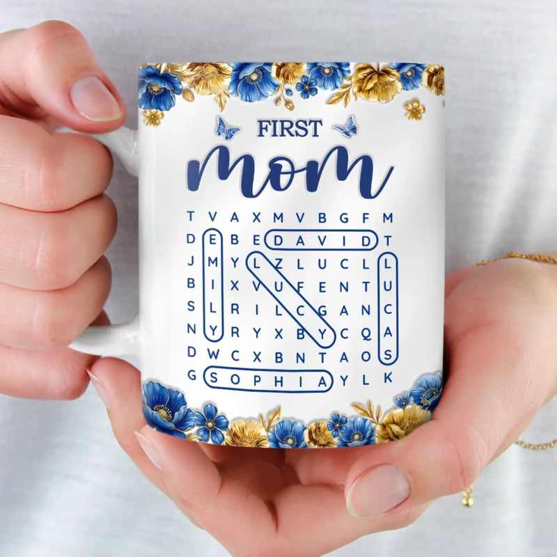 Custom Word Search Puzzle Mug - Personalized Mother's Day Birthday Gifts For Mom, Grandma - Where Her Love Lives On