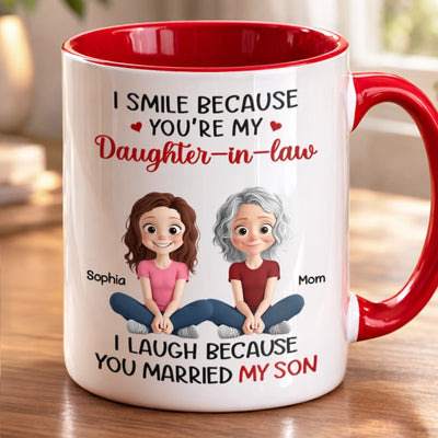 Custom Accent Mug - Personalized Birthday Gifts For Daughter-In-Law - Lucky To Call You Family