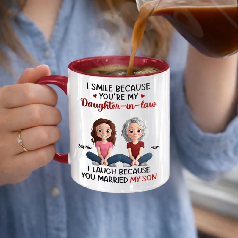 Custom Accent Mug - Personalized Birthday Gifts For Daughter-In-Law - Lucky To Call You Family