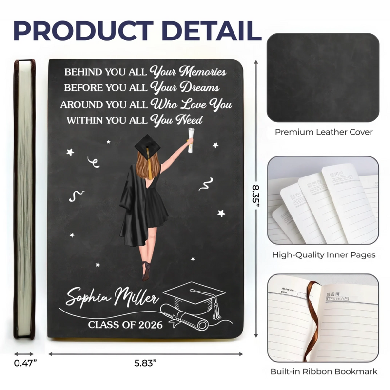 Custom Leather Writing Journal - Personalized Graduation Gifts For Him, Her - The Future Is Written By You