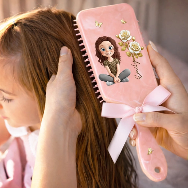 Custom Birth Month Flower Paddle Hair Brush - Personalized Thank You Birthday Gifts For Her, Friends, Sisters, Daughters, Mother, Bridesmaid - Butterflies, Blooms And Beauty