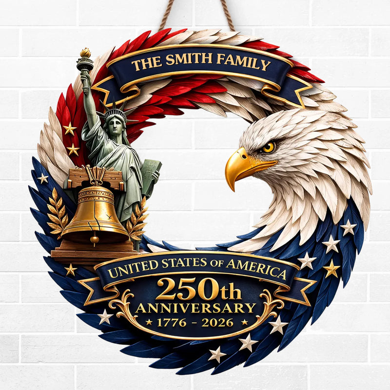 Custom Wood Sign - Personalized America 250th Anniversary Gifts For Mom, Dad, Brother, Sister, Kids - Eagle Patriotic