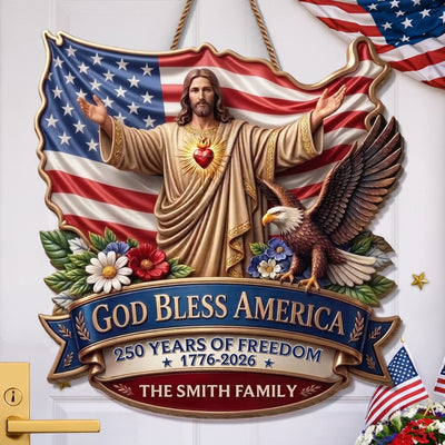 Custom Wood Sign - Personalized America 250th Anniversary Gifts For Mom, Dad, Brother, Sister, Kids - God Bless America Forever