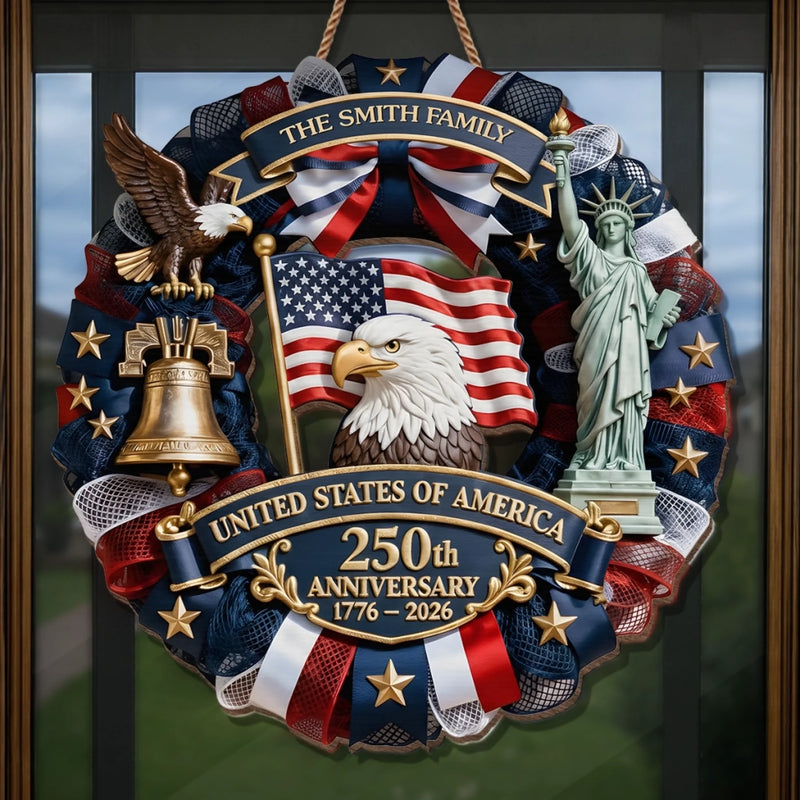 Custom Wood Sign - Personalized America 250th Anniversary Gifts For Mom, Dad, Brother, Sister, Kids - Family First, Forever Always